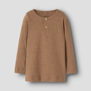 Ribbad långärmad tröja med knappar - toasted coconut/melange