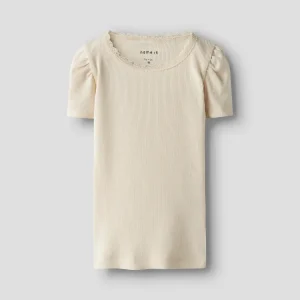 Ribbad beige topp med spets